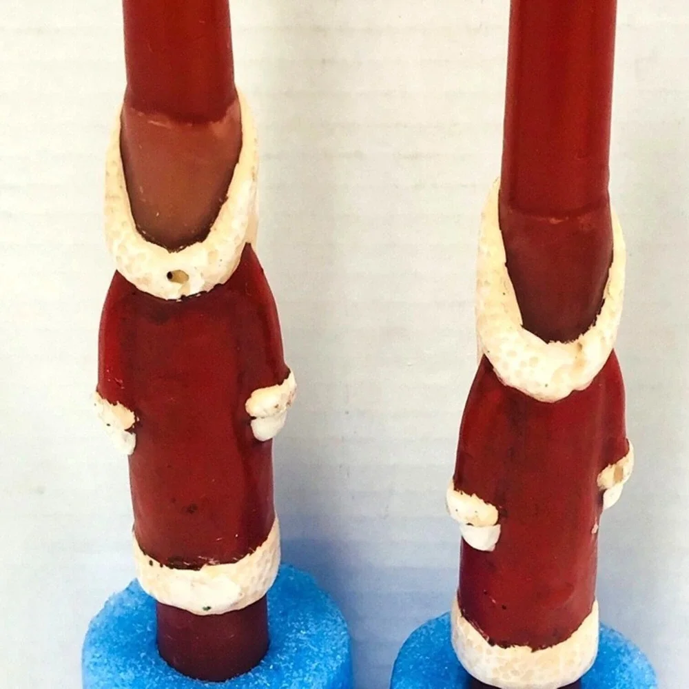 VTG Old World Santa Claus Kris Kringle Taper Candlesticks Set of 2 Red Christmas